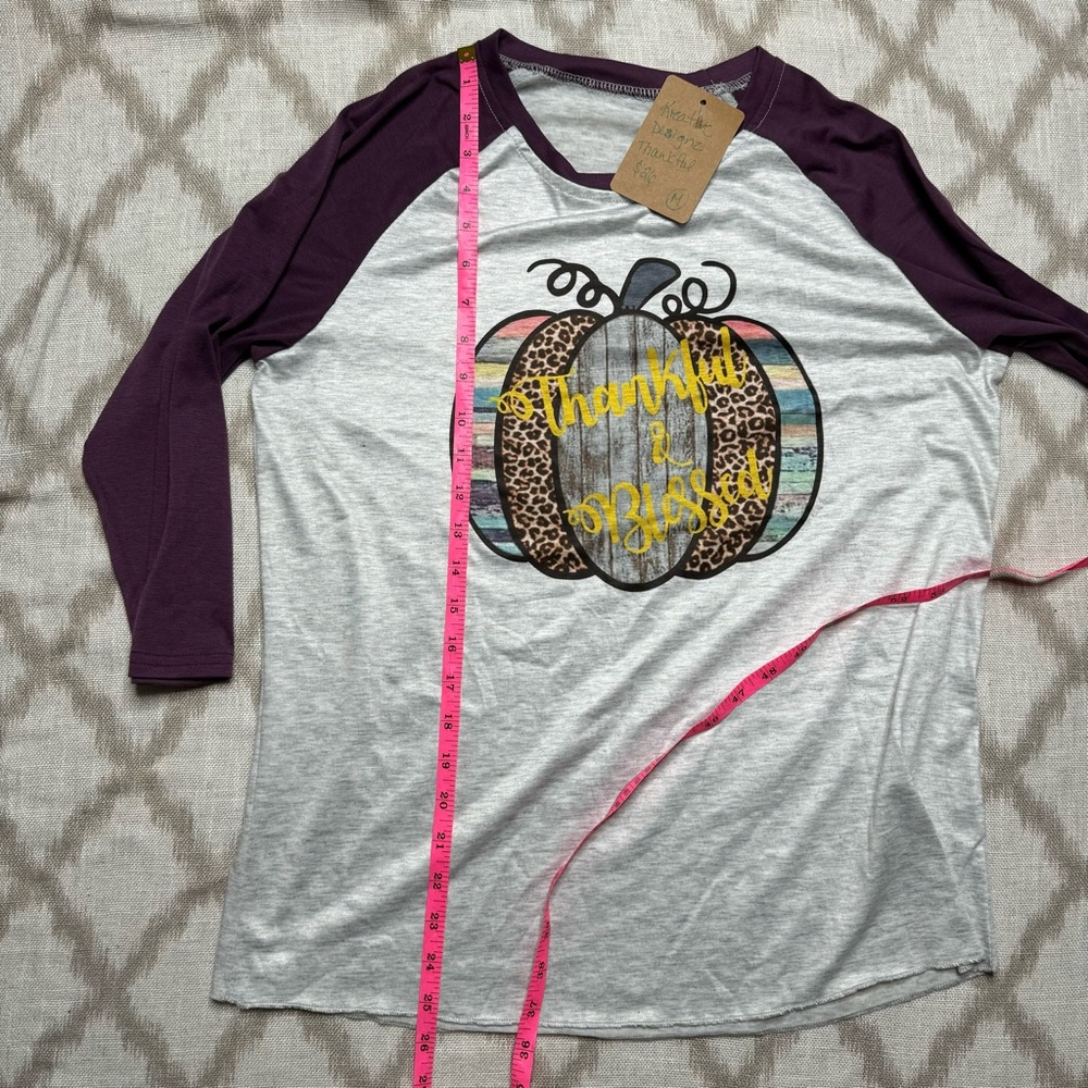 Thankful Blessed pumpkin baseball tee - Picture 6 of 7